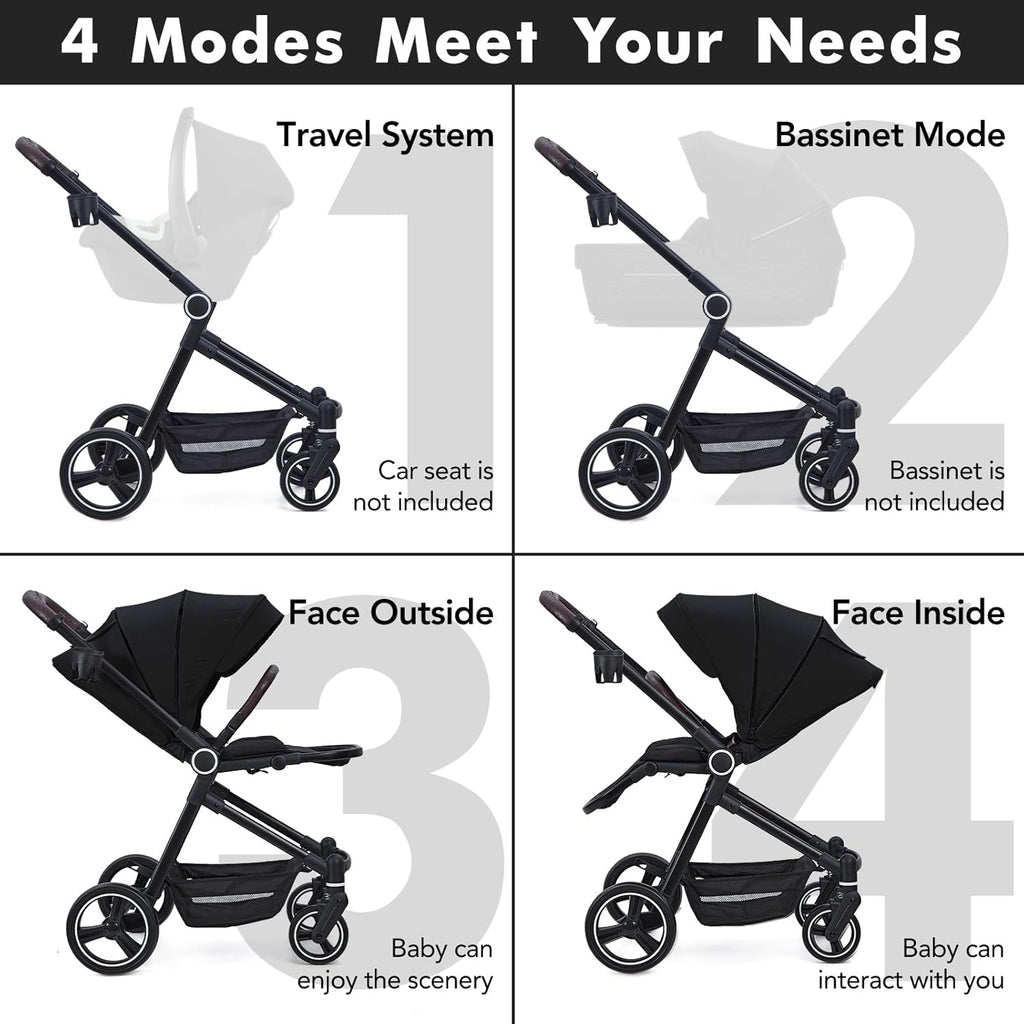 3 in 1 Kinderwagen Set mit umkehrbarem Sport-Sitz, Babywanne & Buggy – Ein-Klick-Zusammenklappbar, Leicht & Tragbar mit Großem Regenschutz