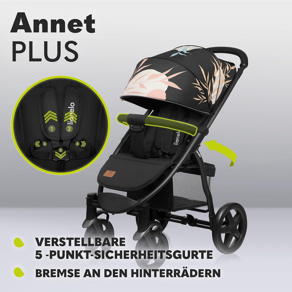 LIONELO Annet Plus Buggy bis 22 kg mit Liegefunktion, Kinderwagen klein zusammenklappbar mit Zubehör, Eva-Schaum-Räder, Moskitonetz, Fußdecke Getränkehalter, Korb