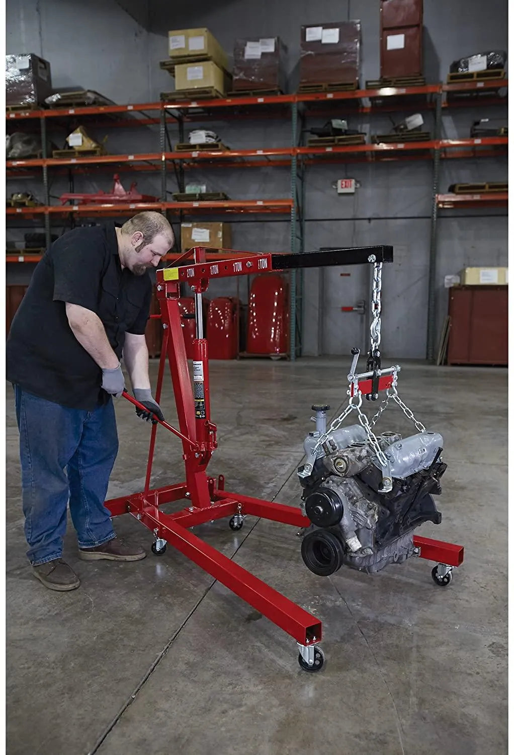 Strongway Hydraulic Engine Hoist with Load Leveler 2-Ton Capacity, 1in.-82 5/8in. Lift Range