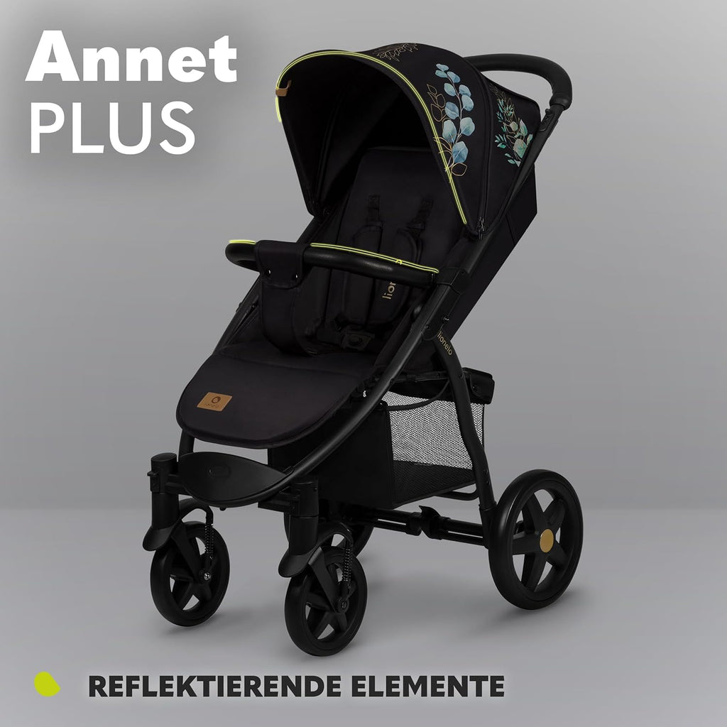 LIONELO Annet Plus Buggy bis 22 kg mit Liegefunktion, Kinderwagen klein zusammenklappbar mit Zubehör, Eva-Schaum-Räder, Moskitonetz, Fußdecke Getränkehalter, Korb