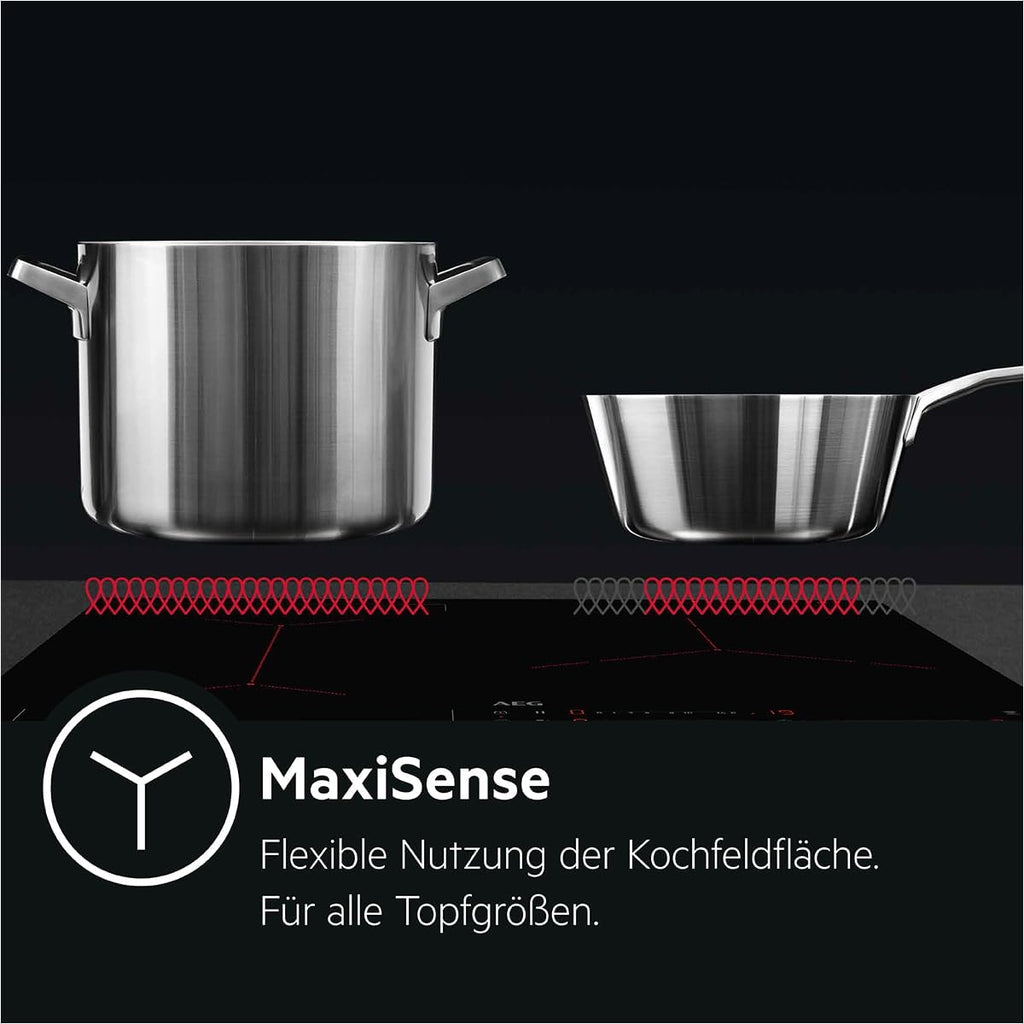 AEG Induktionskochfeld autark 80cm mit Dunstabzug / Made in Germany / 4 Flex-Kochzonen mit Bridge (Kombination 2er Zonen) / Auto-Funktion des Dunstabzugs / Aktivkohlefilter / COLI84COXB