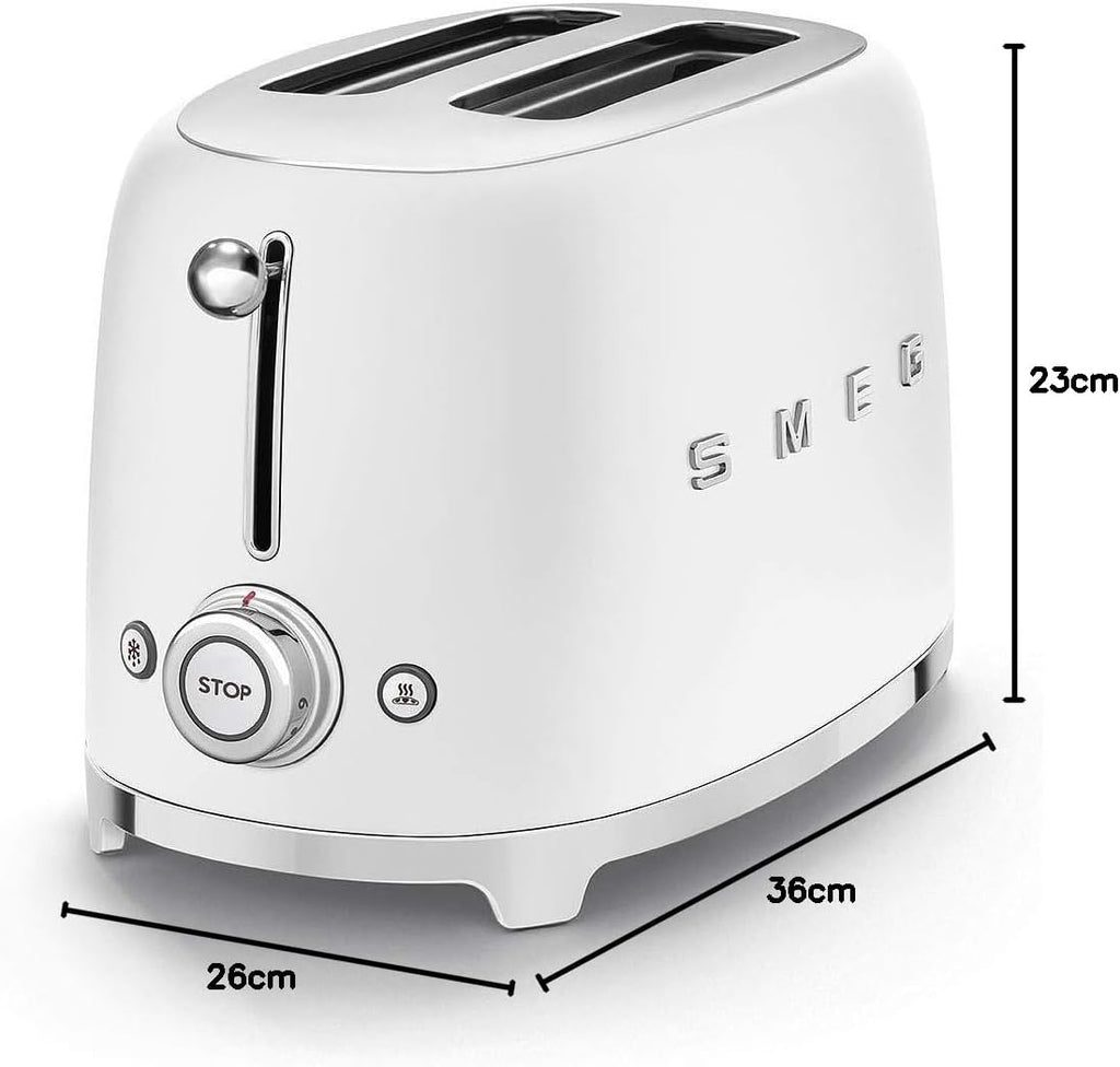 Smeg, 2x2 TSF01CREU -Toaster, 2 Schlitze für 2 Scheiben, 6 Vergoldungsniveaus, Heizfunktion, Abtau- und Bagel- Funktion, Sammelschublade, 950W, Creme