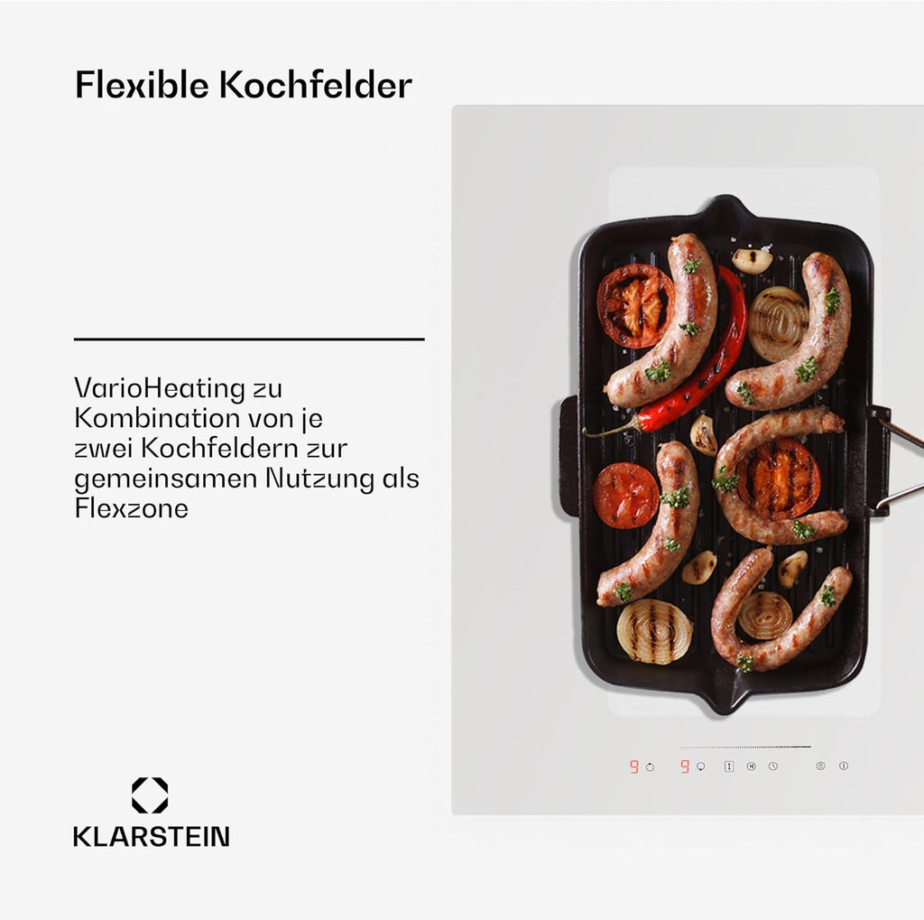 Klarstein 2-in-1 Induktionskochfeld mit Dunstabzug, Induktionskochfeld mit Abluft & Ventilator, 4-Zonen-Kochfeld, Glaskeramik-Einbauherd, Kochfeld mit Dunstabzug, Energieklasse A, 654m³/h Luftstrom