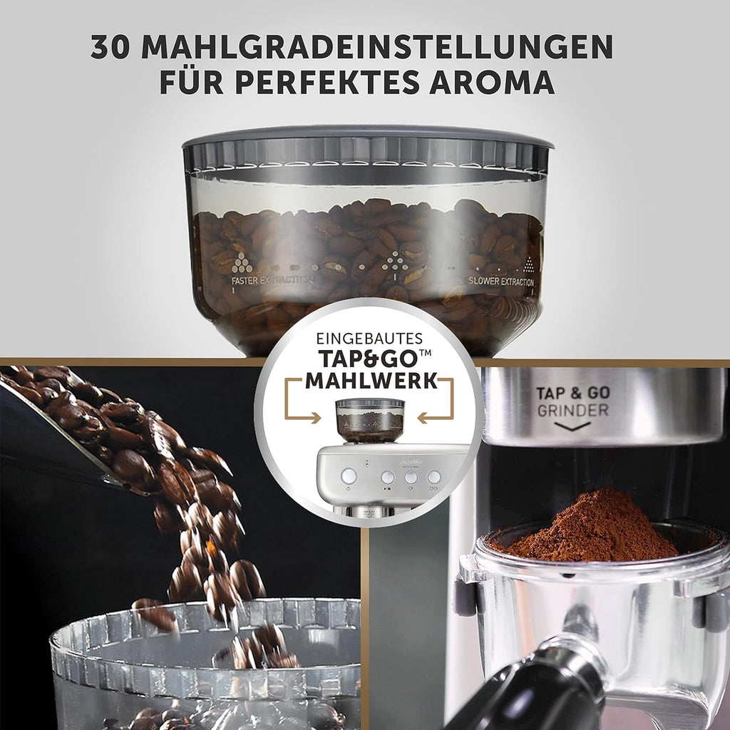 Breville Barista Max Siebträgermaschine | Espressomaschine/Kaffeemaschine mit integriertem Mahlwerk und Milchaufschäumer| 2,8-l-Wasserbehälter | Italienische Pumpe mit 15 Bar | Edelstahl [VCF126X]