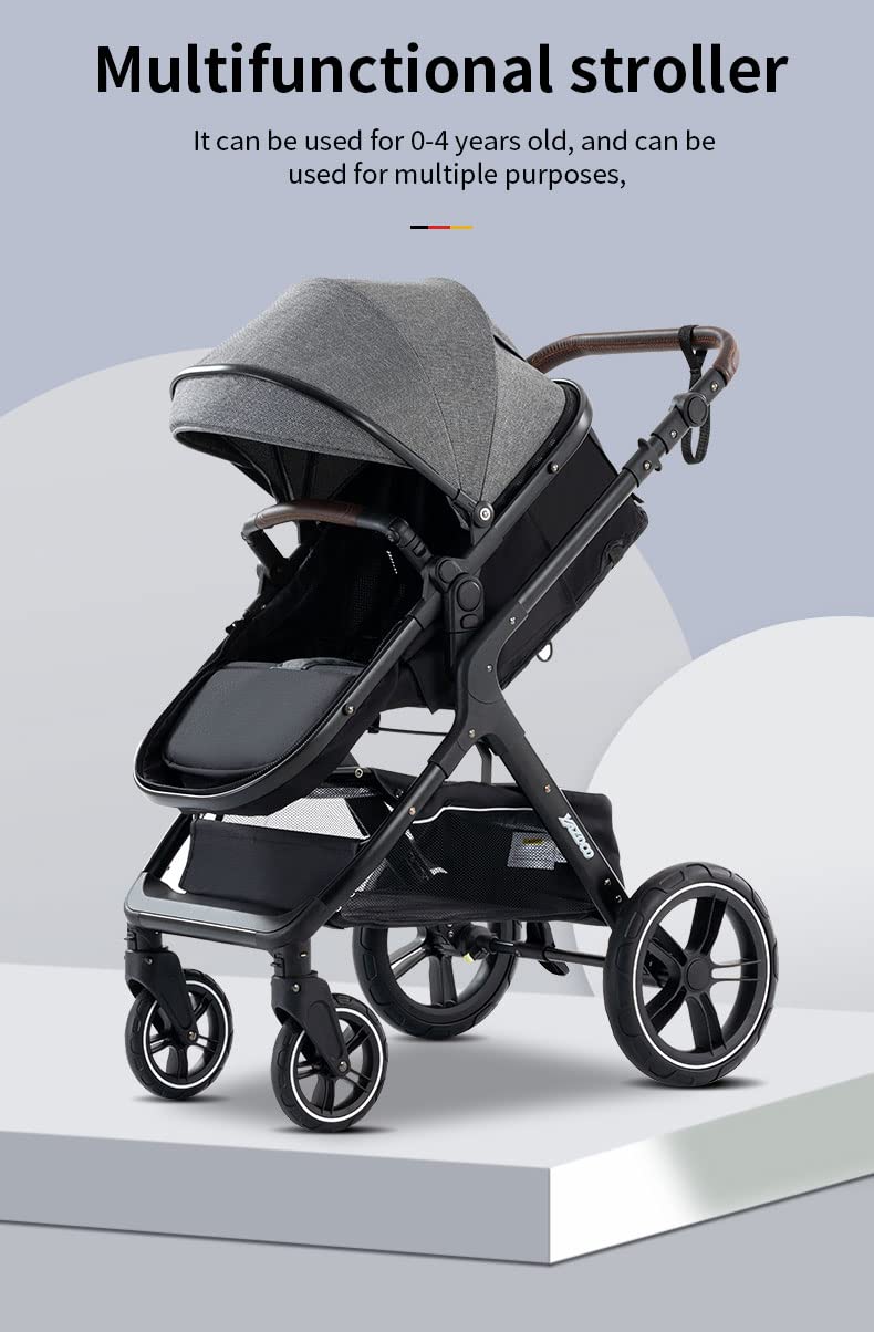 YAZOCO kinderwagen 3 in 1, Zusammenklappbar kinderwagen mit Wickeltasche,Komplettset Becherhalter,Moskitonetz, Fußabdeckung,Sitzzubehör (4 Rosa)