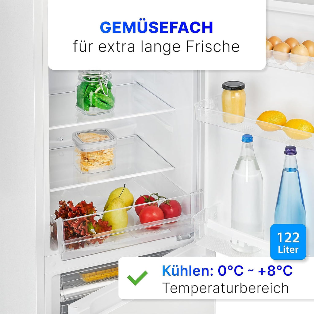 Bomann Fridge-Freezer KG 320.2, 143 cm High, Fridge-Freezer with 175 Litre Capacity, 3 Shelves and 3 Drawers, Door Stop Replaceable, Quiet Fridge-Freezer 39 dB, Black