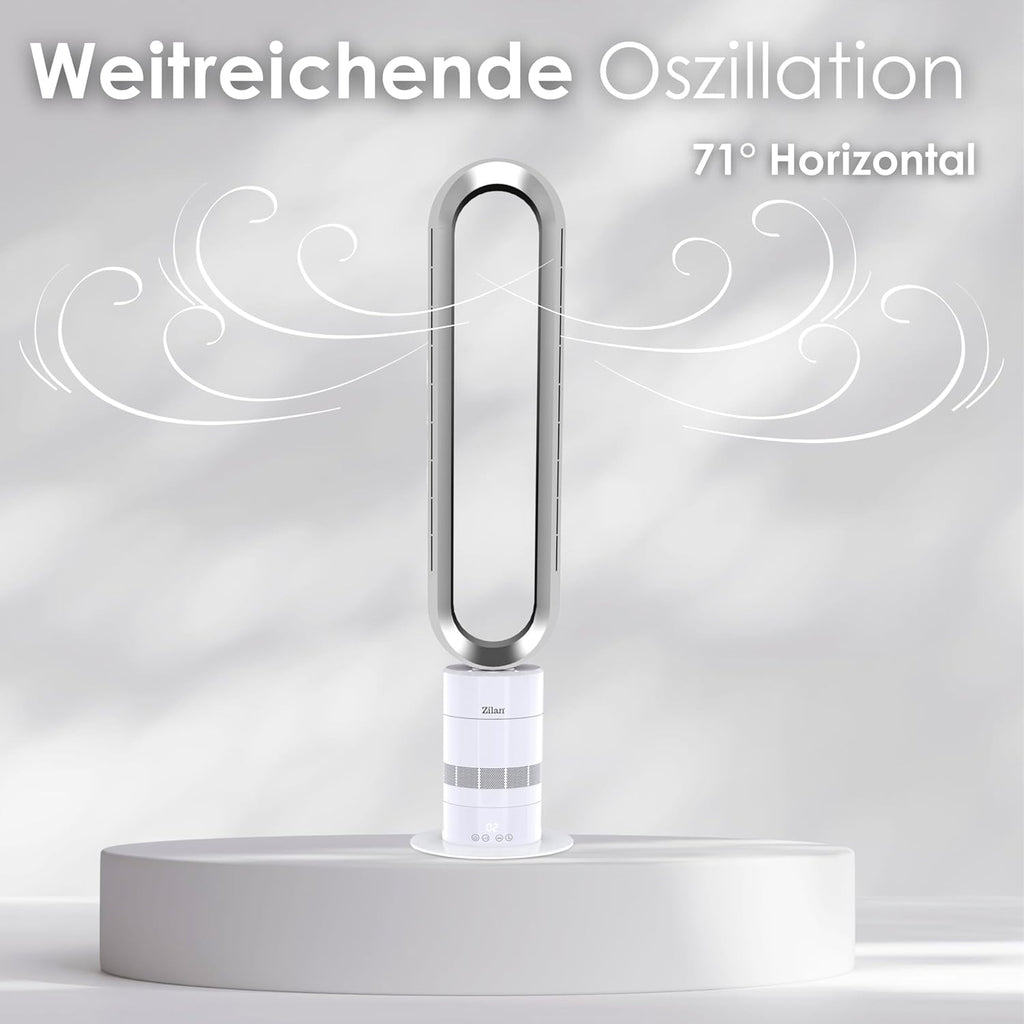 Zilan Turmventilator energiesparender BLDC Motor mit Fernbedienung Ventilator energiesparend oszillierend sehr leise Design Standventilator 10 Stufen Säulenventilator mit Kühlung Tower Fan