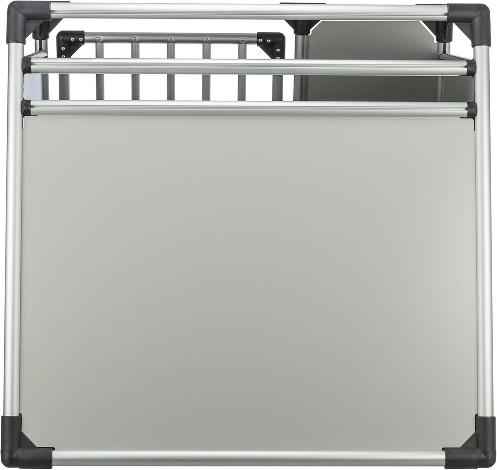 TRIXIE Hunde-Transportbox, Aluminium, L: 92 x 64 x 78 cm, grafit, rutschfste Liegematte, Klettleiste am Boden, Sicherheitsverschluss, stabil und geruscharm, hochgeschlossene Wnde - 39338