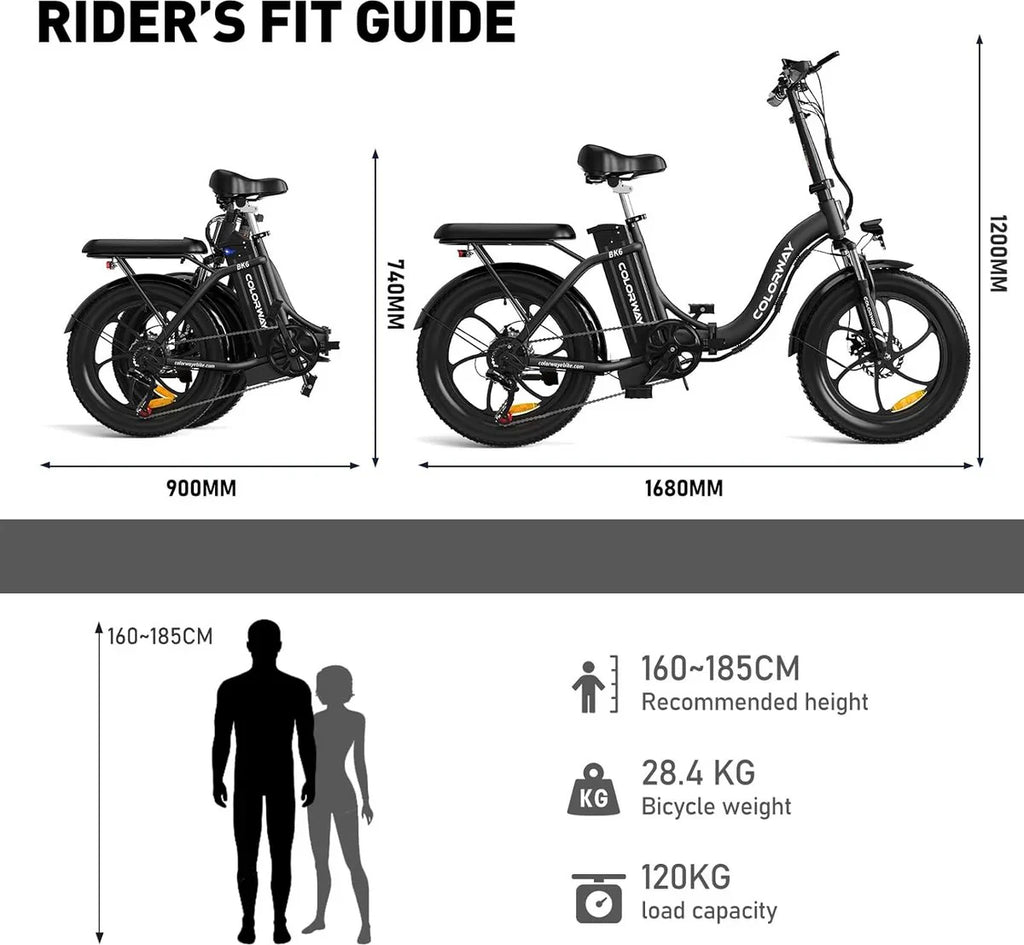 COLORWAY BK6S Klappbares E-Bike 350W 36V 15Ah 20x3.0 Reifen