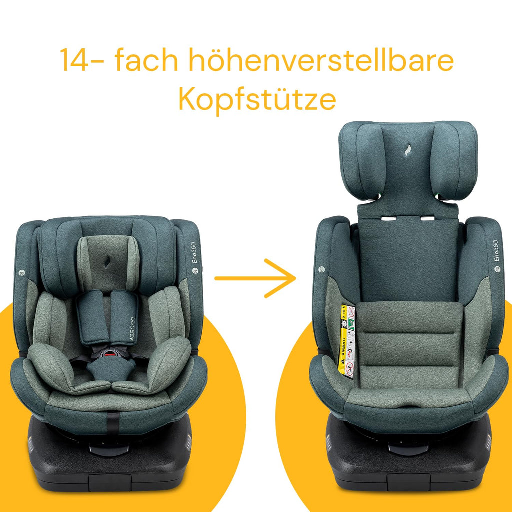 Osann Eno360 i-Size, drehbarer Kindersitz 40-150 cm, Reboarder mit Isofix, Baby Autositz – All Black