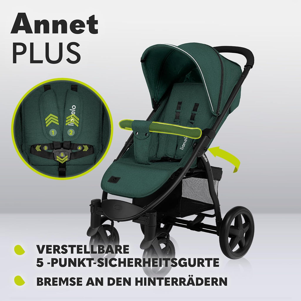 LIONELO Annet Plus Buggy bis 22 kg mit Liegefunktion, Kinderwagen klein zusammenklappbar mit Zubehör, Eva-Schaum-Räder, Moskitonetz, Fußdecke Getränkehalter, Korb
