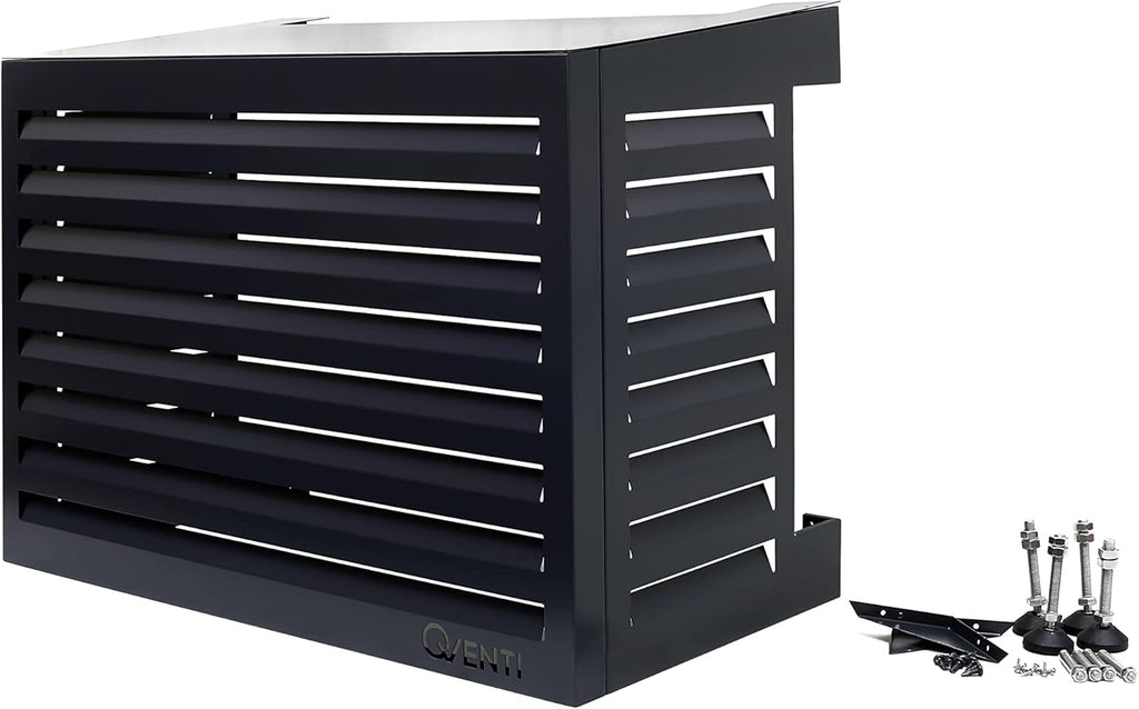 Qventi Abdeckung für Klimaanlage - Anthrazit/Grau - Aluminium - Schutzgitter - Verkleidung - Einfache Montage - Größe S - Außenmaße (LxBxH): 100 x 50 x 75 cm
