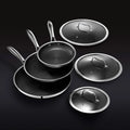 HexClad 6 Piece Hybrid Stainless Steel Cookware Pan Set 8 inch, 10 inch, 12 inch with Glass Lids, Size: One size, Black