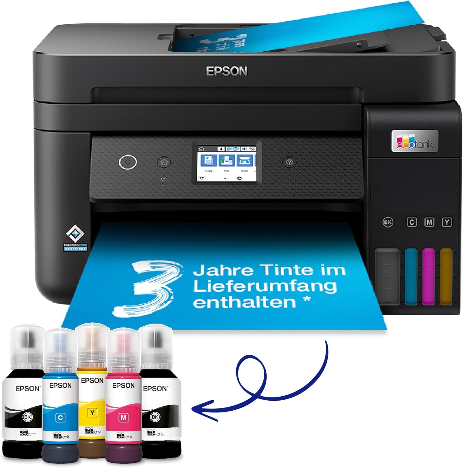 Epson EcoTank ET-4800 A4-Multifunktions-Wi-Fi-Tintentankdrucker, mit einem im Lieferumfang enthaltenen Vorrat an Tinten bis zu 3 Jahren