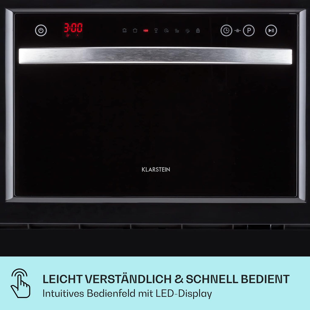 Klarstein  ia 8 - Spülmaschine, Geschirrspüler, Freistehend, Teilintegriert, F, 55 cm breit, 8 Maßgedecke, 6 Programme, Aquastop, silber