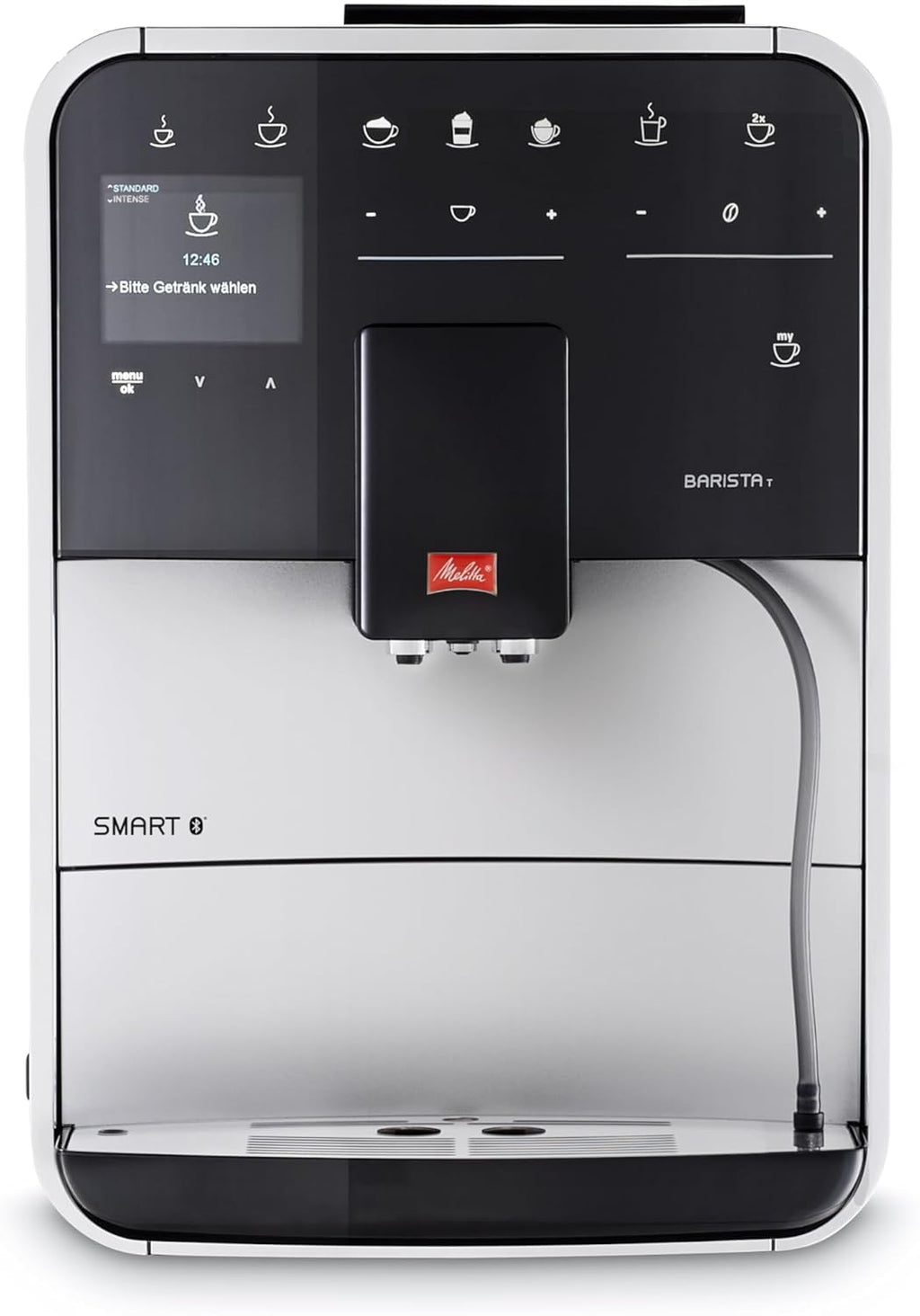 Melitta Barista T Smart - Kaffeevollautomat mit Milchsystem, Kaffeemaschine mit Mahlwerk, für z. B. Cappuccino oder Espresso, App Steuerung möglich, schwarz/silber