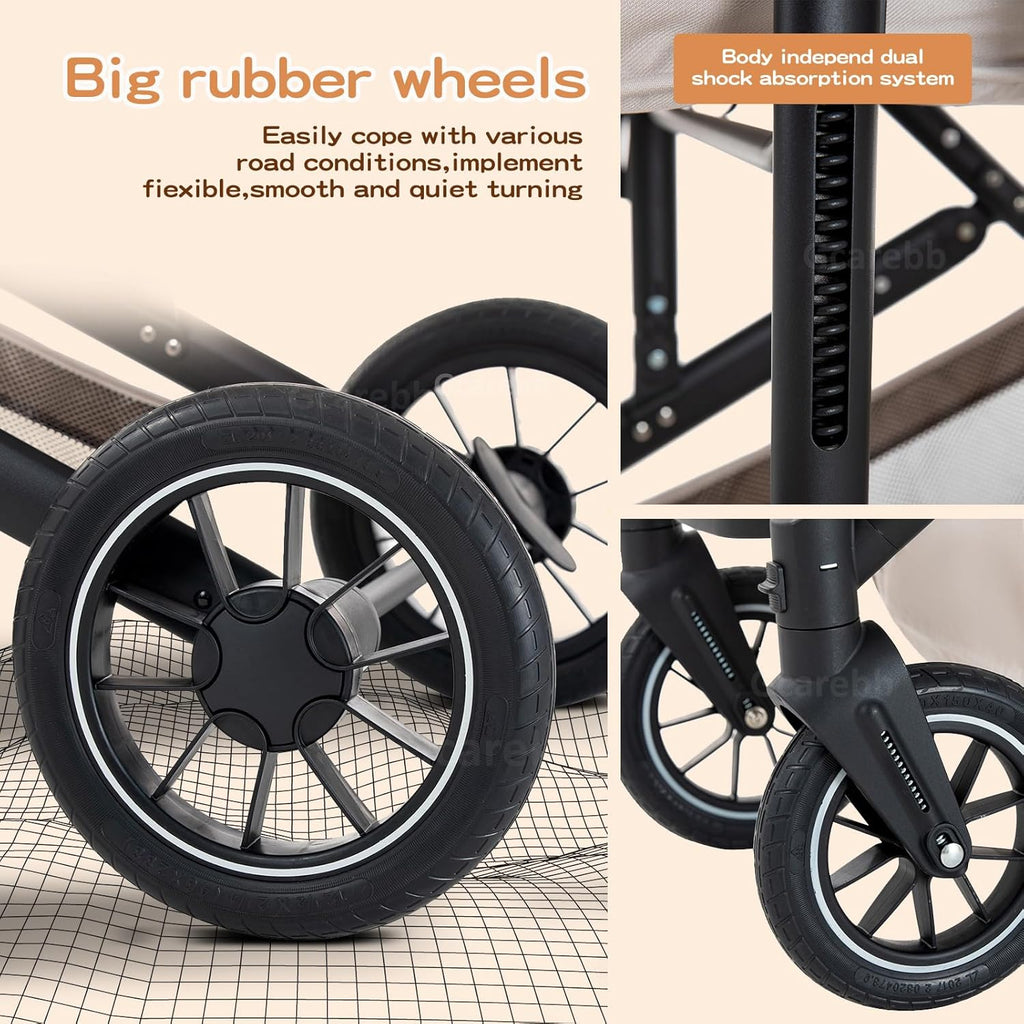 Gcarebb 3 in 1 Kinderwagen, Buggy Mit Auto Babyschale, Mit Höhenverstellbarer Kinderwagen Komplettset, KombiKinderwagen Mit Aluminiumrahmen für Neugeborene 0-4 Jahre