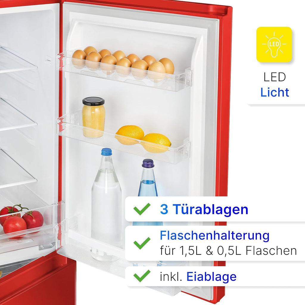Bomann Fridge-Freezer KG 320.2, 143 cm High, Fridge-Freezer with 175 Litre Capacity, 3 Shelves and 3 Drawers, Door Stop Replaceable, Quiet Fridge-Freezer 39 dB, Black