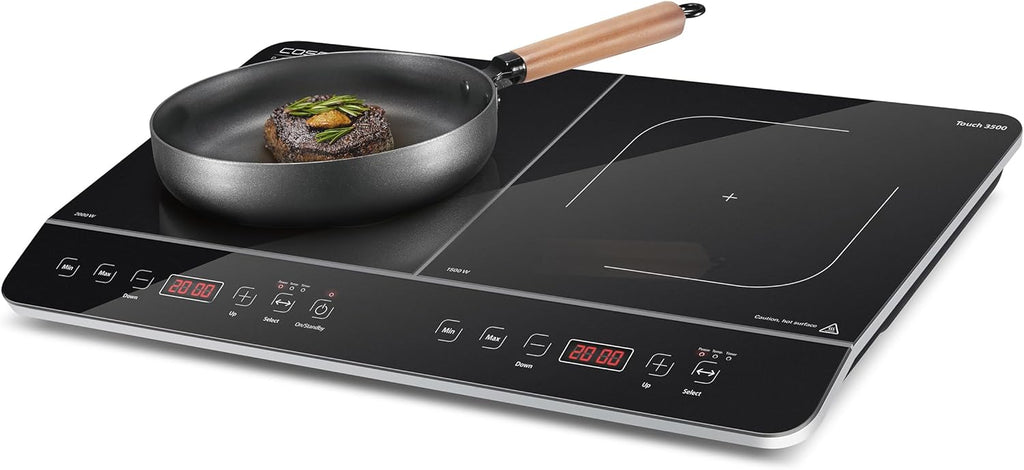 CASO Touch 3500 Induktionskochplatte doppelt mobil, Sicherheitsschalter, 60-240°C, 6 Stufen, Timer 180 Min., Tpfe bis 26 cm, 3500 Watt, Glaskeramik