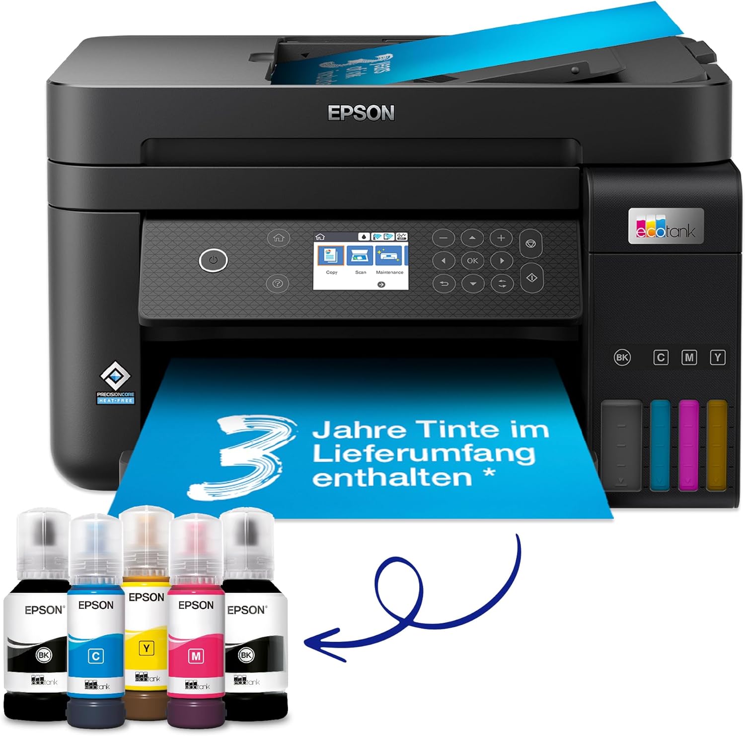 Epson EcoTank ET-4800 A4-Multifunktions-Wi-Fi-Tintentankdrucker, mit einem im Lieferumfang enthaltenen Vorrat an Tinten bis zu 3 Jahren