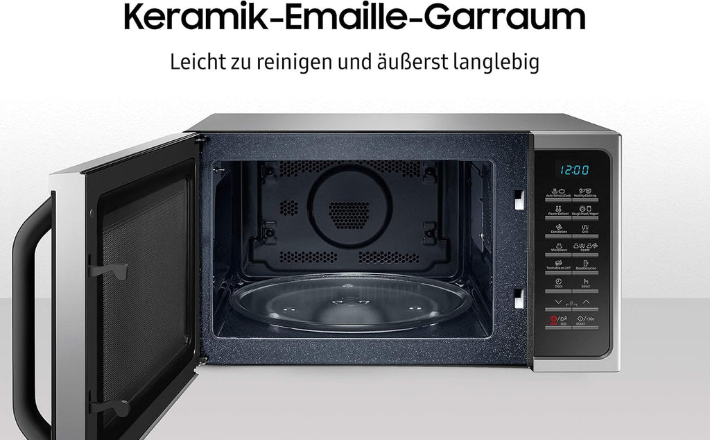 Samsung MC28H5015AS/EG Kombi-Mikrowelle mit Grill und Heißluft / 900 W / 28 L Garraum (Extra groß) / 51,7 cm Breite / Hefeteig-/Joghurt-Programm / silber