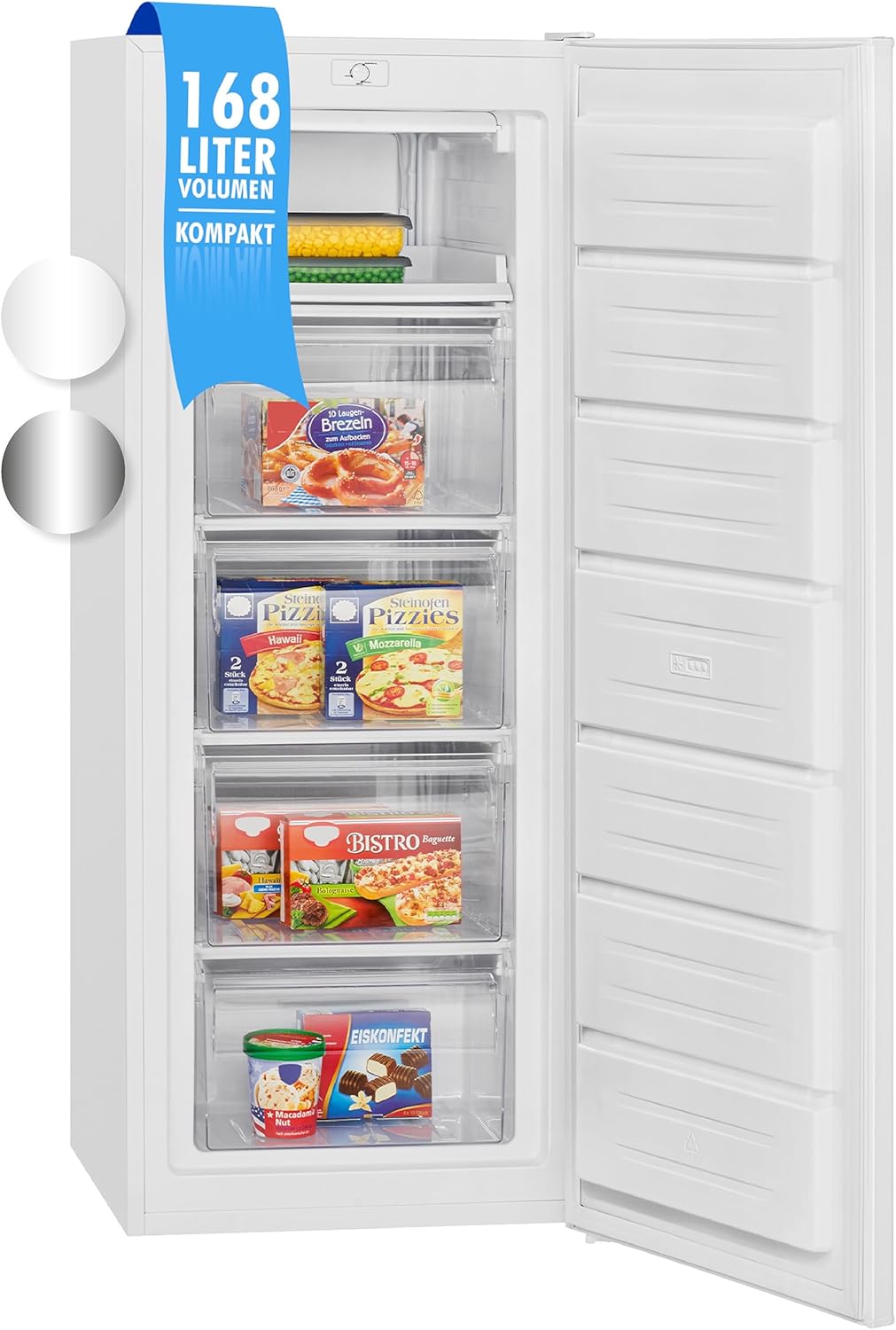 Bomann Gefrierschrank | Tiefkühlschrank | Freezer | Nutzinhalt 168 Liter | wechselbarer Türanschlag | 4 Sterne Gefrierraum | GS 7340 inox