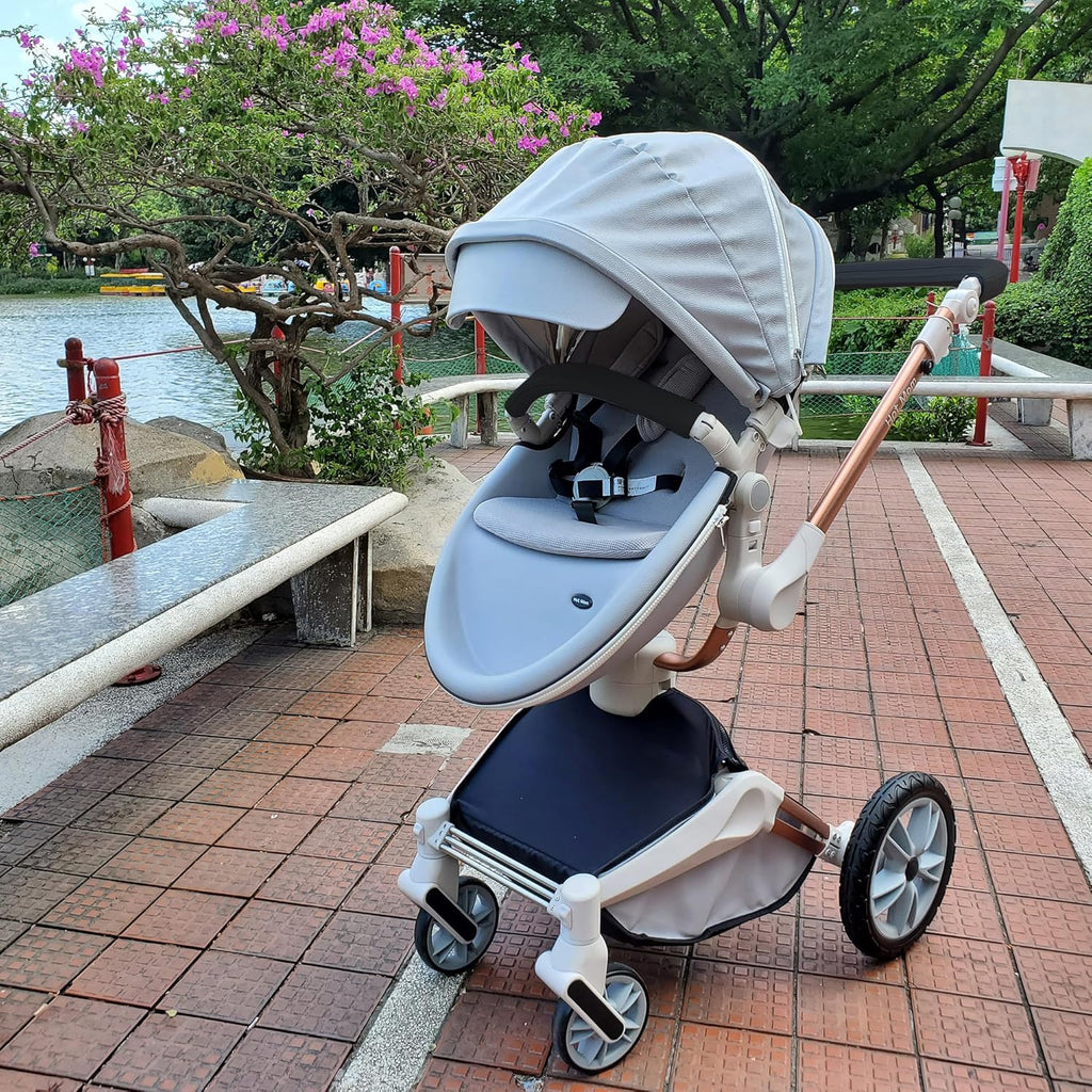 Hot Mom Kinderwagen set mit 360° Drehfunktion, Kombikinderwagen 3-in-1. Ausgestattet mit PU-Reifen und Kunstledersitz und viele weitere Zubehören, Dunkelgrau