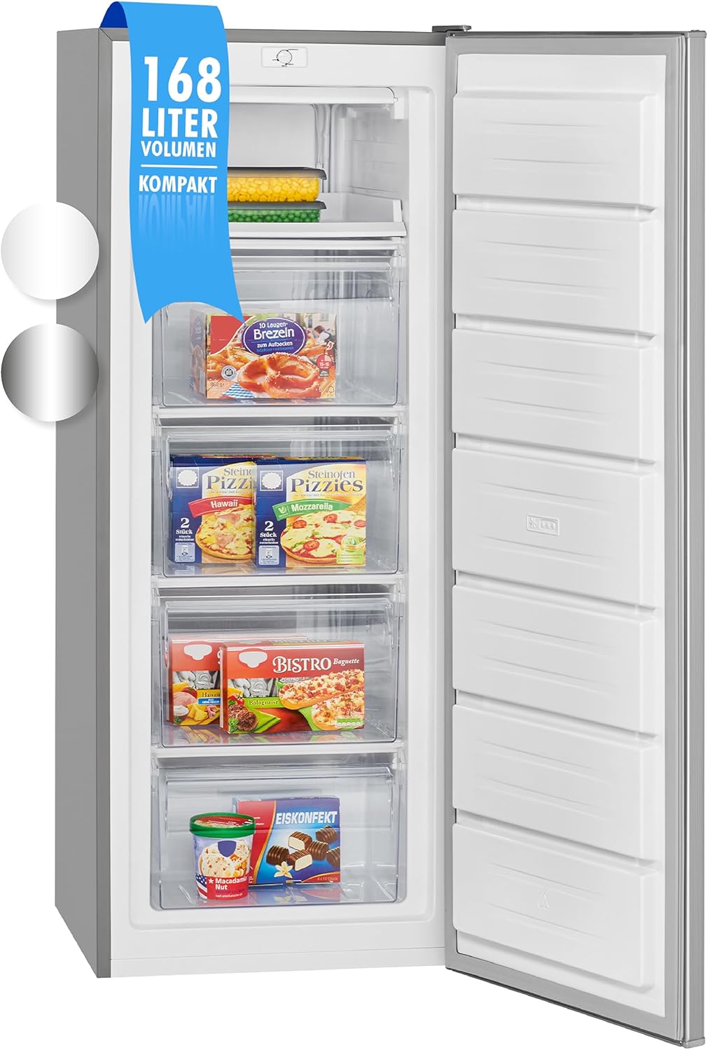 Bomann Gefrierschrank | Tiefkühlschrank | Freezer | Nutzinhalt 168 Liter | wechselbarer Türanschlag | 4 Sterne Gefrierraum | GS 7340 inox