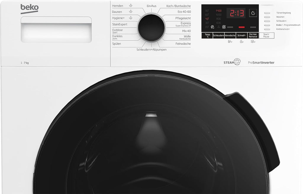 Beko WMC91464ST1 b300 Waschvollautomat, Waschmaschine, 9 kg, Bluetooth, ProSmart Inverter Motor, Dampffunktion, Pet Hair Removal, Watersafe+, Weiß