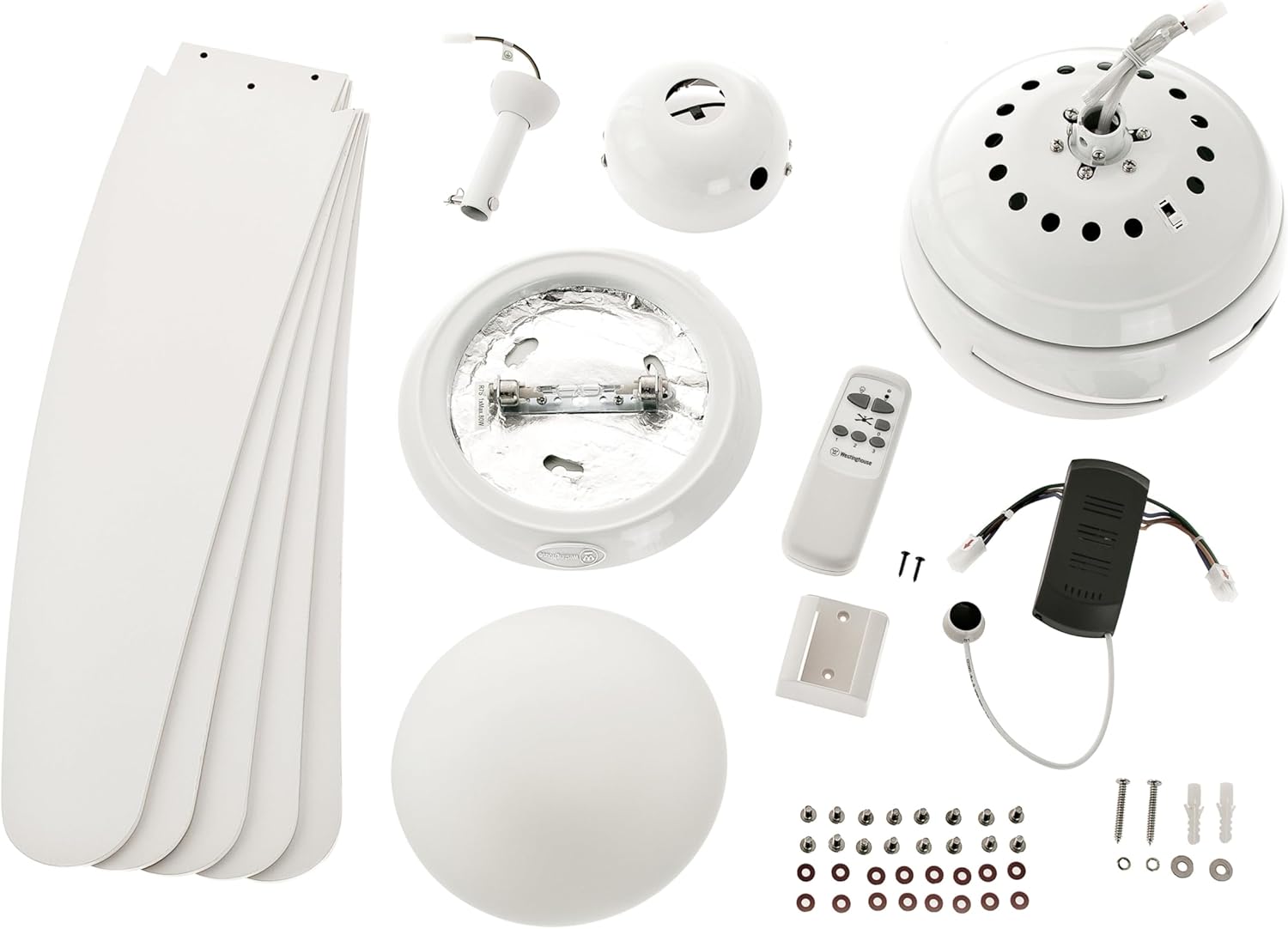 132 cm Deckenventilator Bendan 72220 mit Einzelleuchte und fünf Flügeln, Ausführung in seidenmattem Chrom mit Opalmilchglas