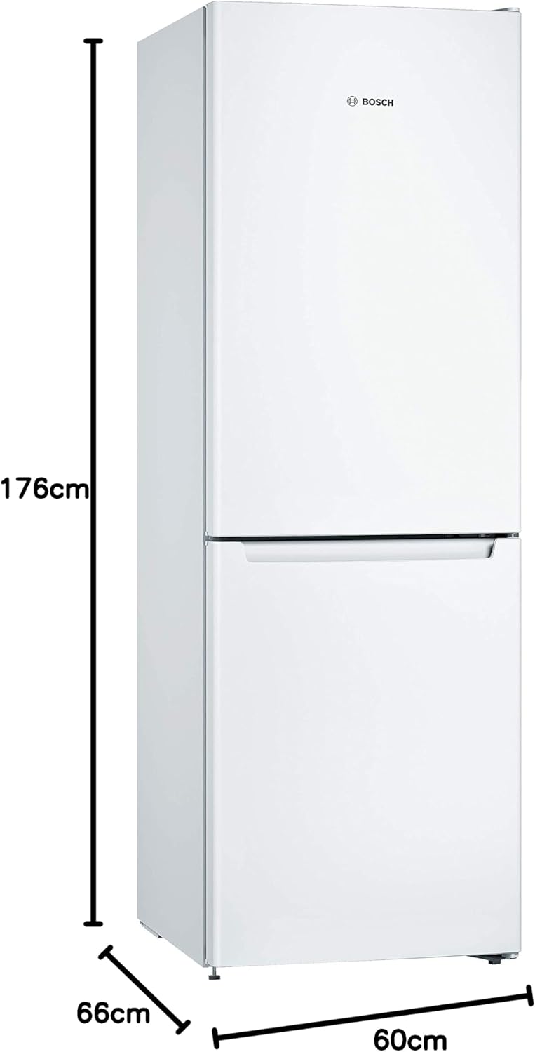 Bosch KGN36NWEA Serie 2 Kühl-Gefrier-Kombination, 186 x 60 cm, 215 L Kühlen & 87 L Gefrieren, NoFrost nie wieder abtauen, LED-Beleuchtung gleichmäßige Ausleuchtung