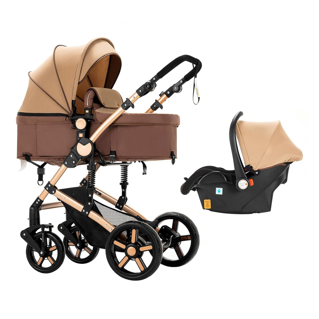 3 in 1 Kombikinderwagen 3 in 1 Reisesysteme Kinderwagen Infant Hochlandschaft Liegender Buggy Kinderwagen Neugeborenen Kinderwagen Faltbarer Standardkinderwagen (906 White)