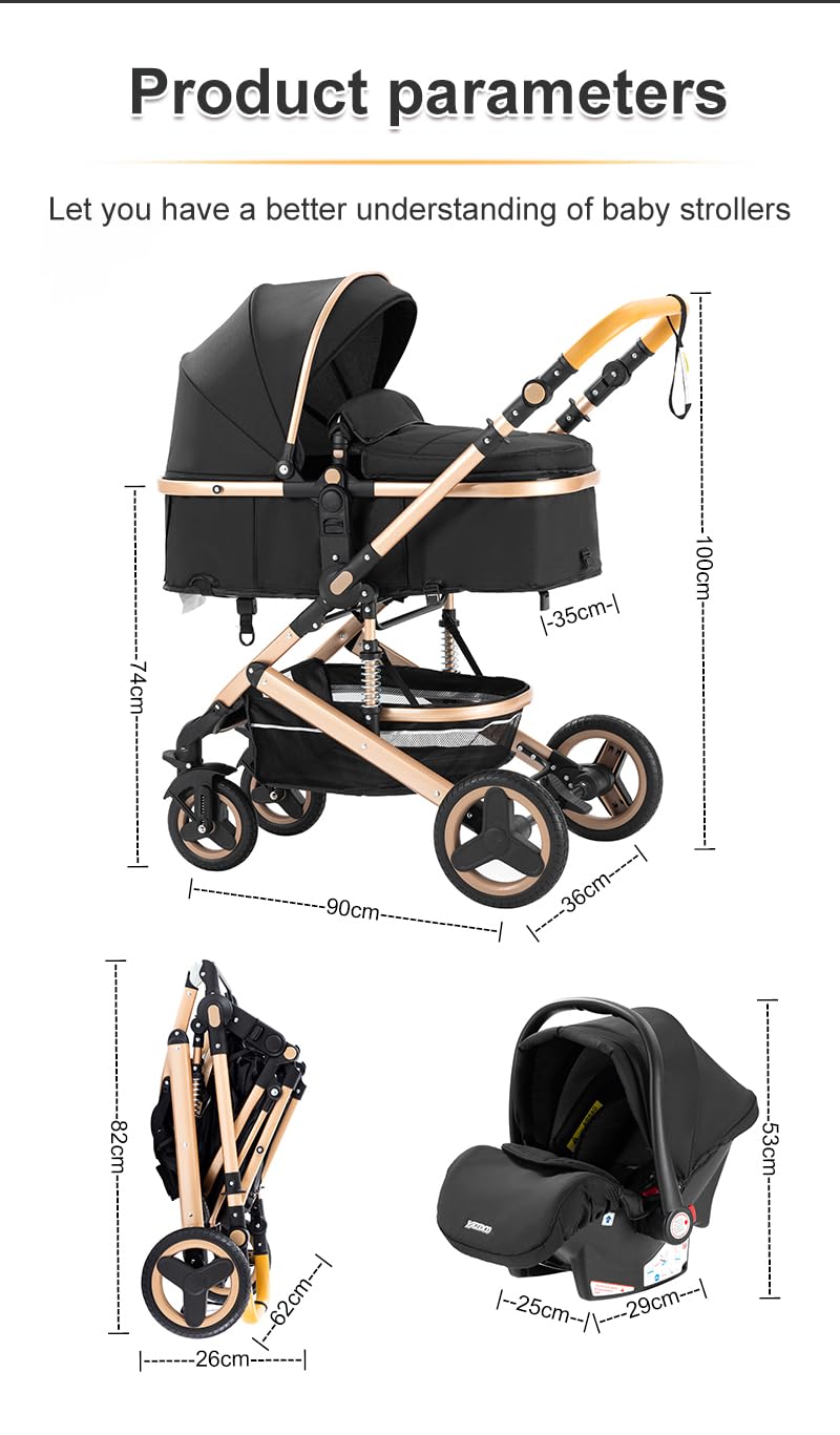 YAZOCO kinderwagen 3 in 1, Zusammenklappbar kinderwagen mit Wickeltasche,Komplettset Becherhalter,Moskitonetz, Fußabdeckung,Sitzzubehör (4 Rosa)