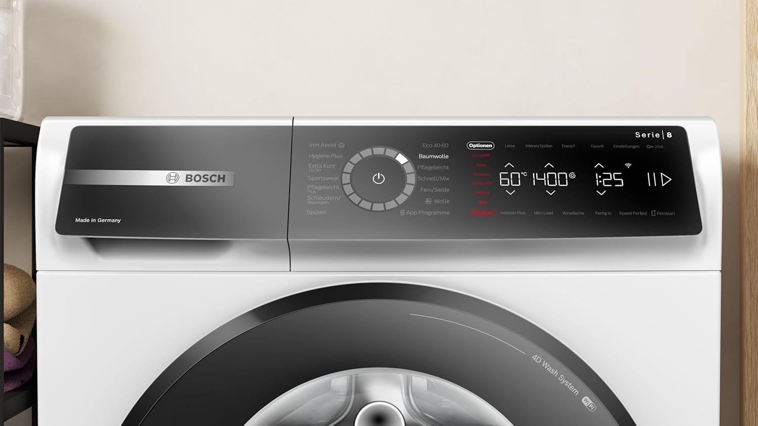 BOSCH WAN28127 Waschmaschine Serie 4, Frontlader mit 8kg Fassungsvermögen, 1400 UpM, Iron Assist, Active Water Plus, EcoSilence Drive, Speed Perfect, Weiß, 60cm