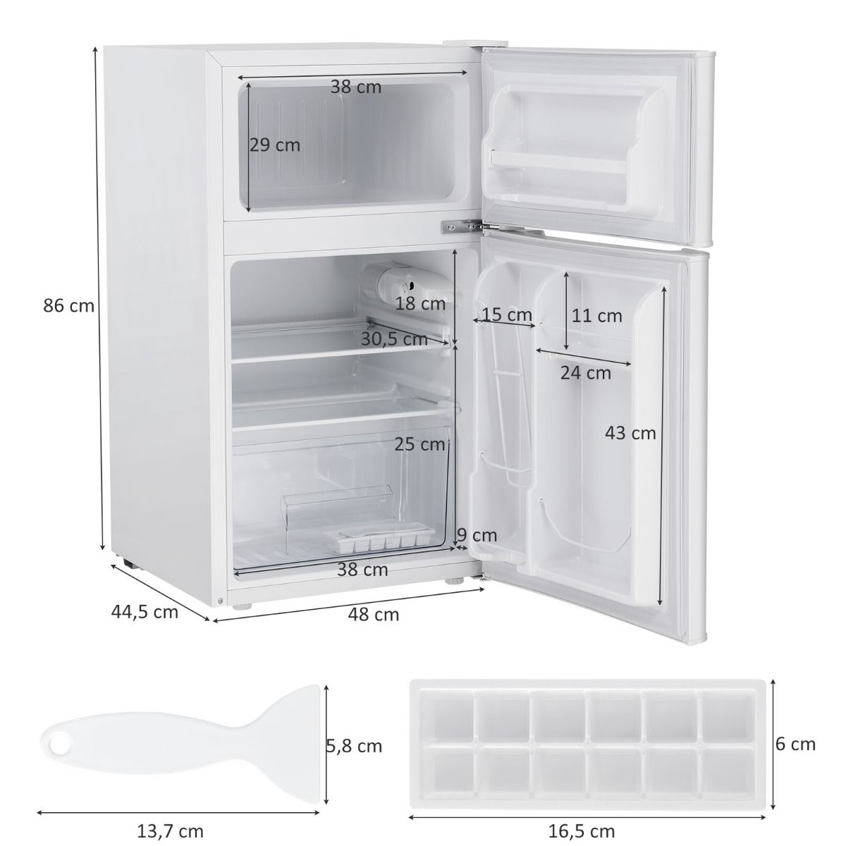 Réfrigérateur Compact Mini-réfrigérateur 90 L Congélateur Séparé avec Design à 2 Portes Fonctionnement Silencieux Blanc/Gris/Noir