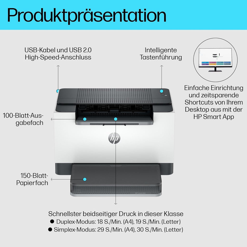 HP LaserJet MFP M235sdw Multifunktions-Laserdrucker Schwarzweiß, Drucken, Kopieren, Scannen, Automat.beidseitiger Druck, Dual-Band Wi-Fi, USB, LAN, HP Smart App, Intelligente Benutzeroberfläche
