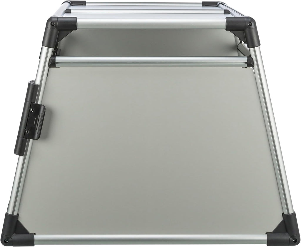 TRIXIE Hunde-Transportbox, Aluminium, L: 92 x 64 x 78 cm, grafit, rutschfste Liegematte, Klettleiste am Boden, Sicherheitsverschluss, stabil und geruscharm, hochgeschlossene Wnde - 39338