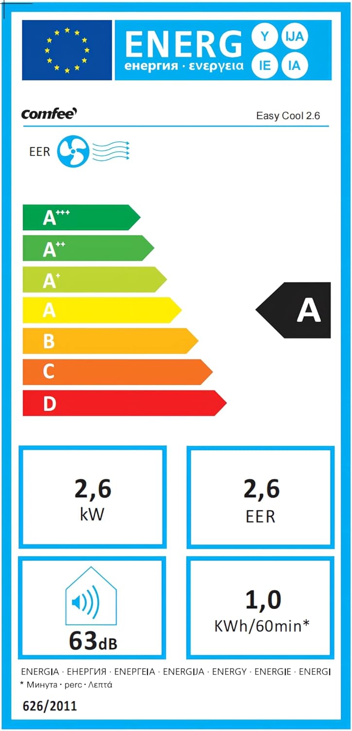 Comfee Mobiles Klimagerät Breezy Cool Pro 2.6,9000 BTU 2,6kW, Kühlen&Ventilieren&Entfeuchten,APP-Steuerung,Raumgröße bis 88m³(33㎡),Mobile Klimaanlage mit Abluftschlauch