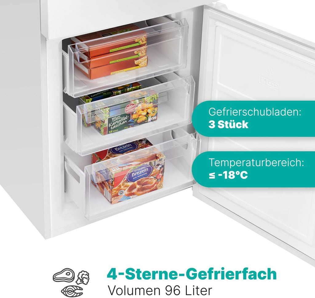 Bomann® Kühlgefrierkombination, 269 L Nutzinhalt - Kühlen: 198 L | Gefrieren: 71 L, Energiesparend, leise 39 dB, LED, wechselbarer Türanschlag, Höhe:180 x Breite: 55 x Tiefe: 55.8 cm - KG 184.1 weiß