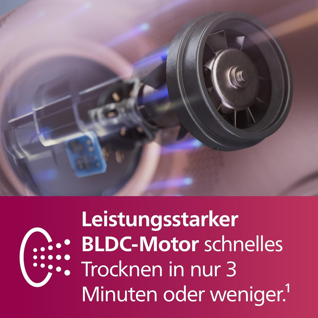 Philips Hochgeschwindigkeits-Haartrockner Serie 8000, ThermoShield Advanced, Ionic, Stylingdüse & Diffusor, Kopfhautpflege, 1400 W, Rose Champagne, Modell BHD837/10