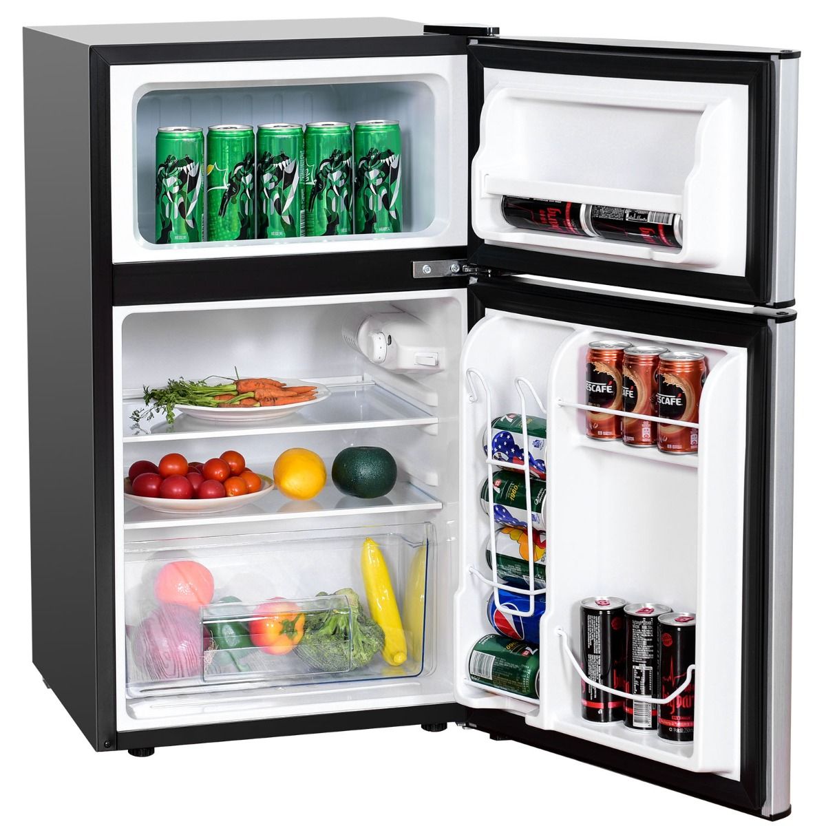 Réfrigérateur Compact Mini-réfrigérateur 90 L Congélateur Séparé avec Design à 2 Portes Fonctionnement Silencieux Blanc/Gris/Noir