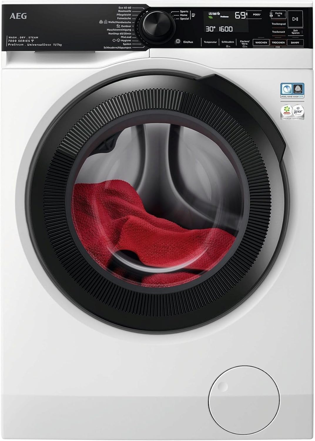AEG L7WBA60680 Waschtrockner / DualSense - schonende Pflege / 8 kg Waschen / 5 kg Trocknen / D / energiesparend / Mengenautomatik / Nachlegefunktion / ProSteam - Auffrischfunktion / 1600 U/min Weiß