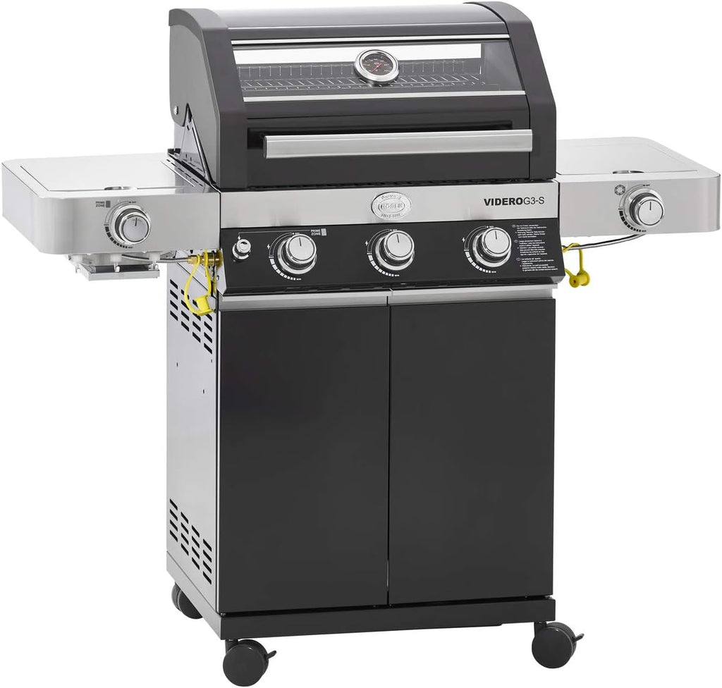 RÖSLE Elektrogrill BBQ-Portable Videro E2-P, tragbarer Tischgrill mit 2 Brennern, Warmhalterost und Deckel mit Glaseinsatz, pulverbeschichteter Stahl, schwarz/silbern