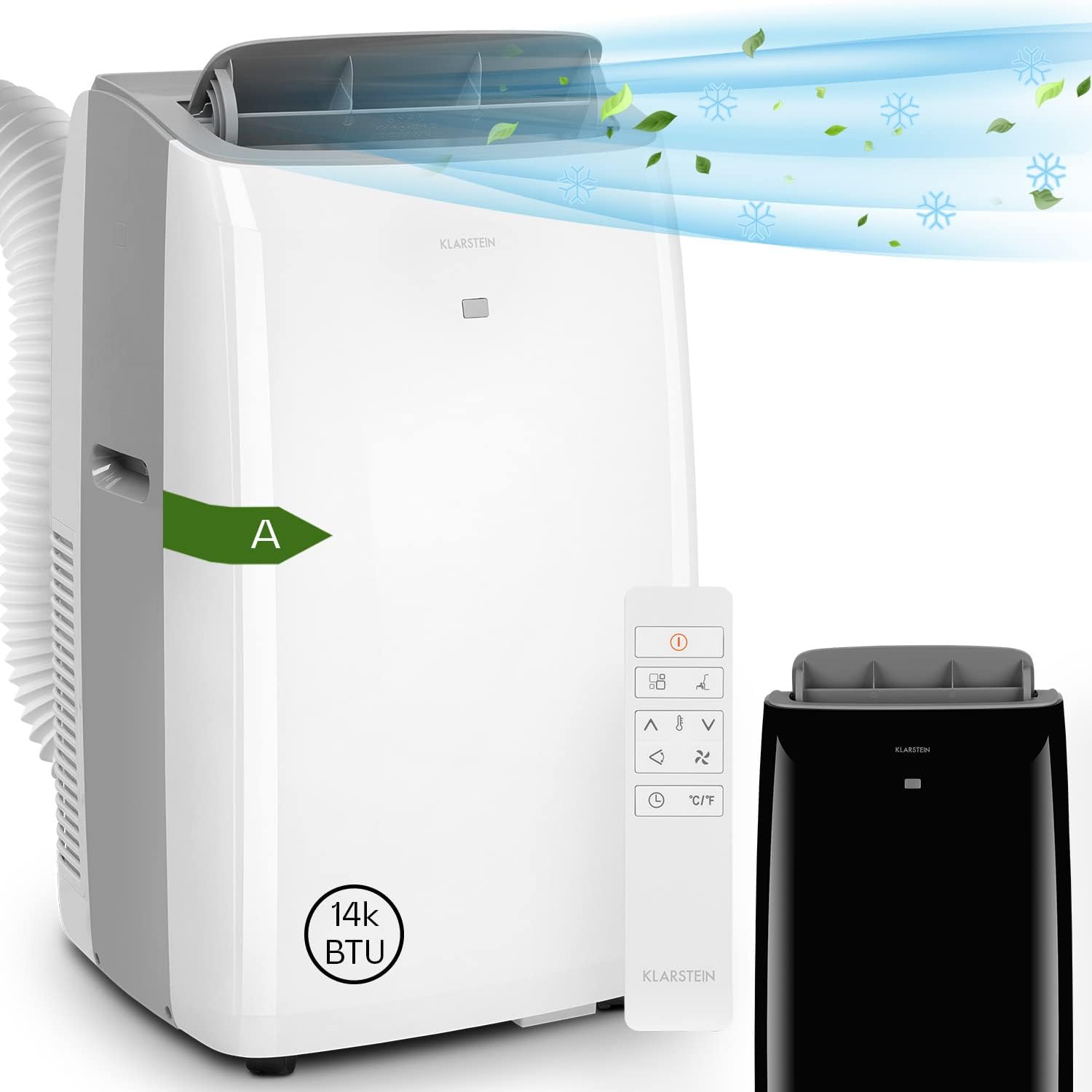 KLARSTEIN Grandbreeze Pro 14K – Mobiles Klimagerät, Luftentfeuchter, Ventilator, 3 Geschwindigkeiten, 14000 BTU/1,65 kW, Raum: 42 bis 68 m², Durchfluss: 460 m³/h, CEE A – Weiß Klimaanlage