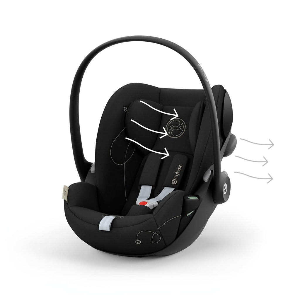 CYBEX Gold Babyschale Cloud G i-Size Comfort, Inkl. Neugeboreneneinlage, Ab Geburt bis ca. 24 Monate, Für Kinder ab 40 cm bis 87 cm, Max. 13 kg, Moon Black