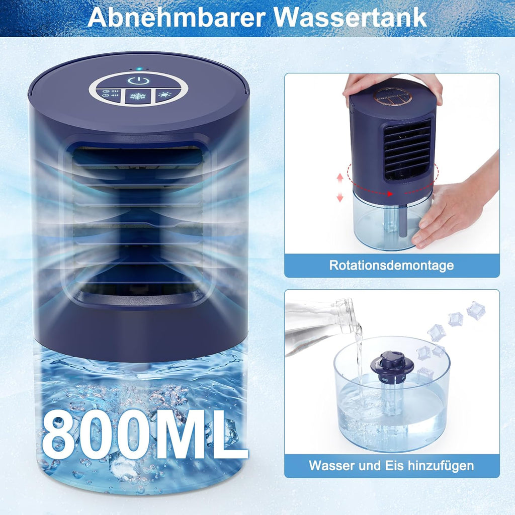 RenFox Klimagerte Mini Luftkühler, 5 in 1 Mobile Klimaanlage, Air Cooler Klimagert, Ventilator, Luftbefeuchter, 3 Geschwindigkeiten, 7 LED Luftkühler Klein für Zuhause und Büro