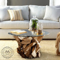 Handgearbeiteter Couchtisch IKAL aus Wurzelholz inkl. Glasscheibe  80 cm