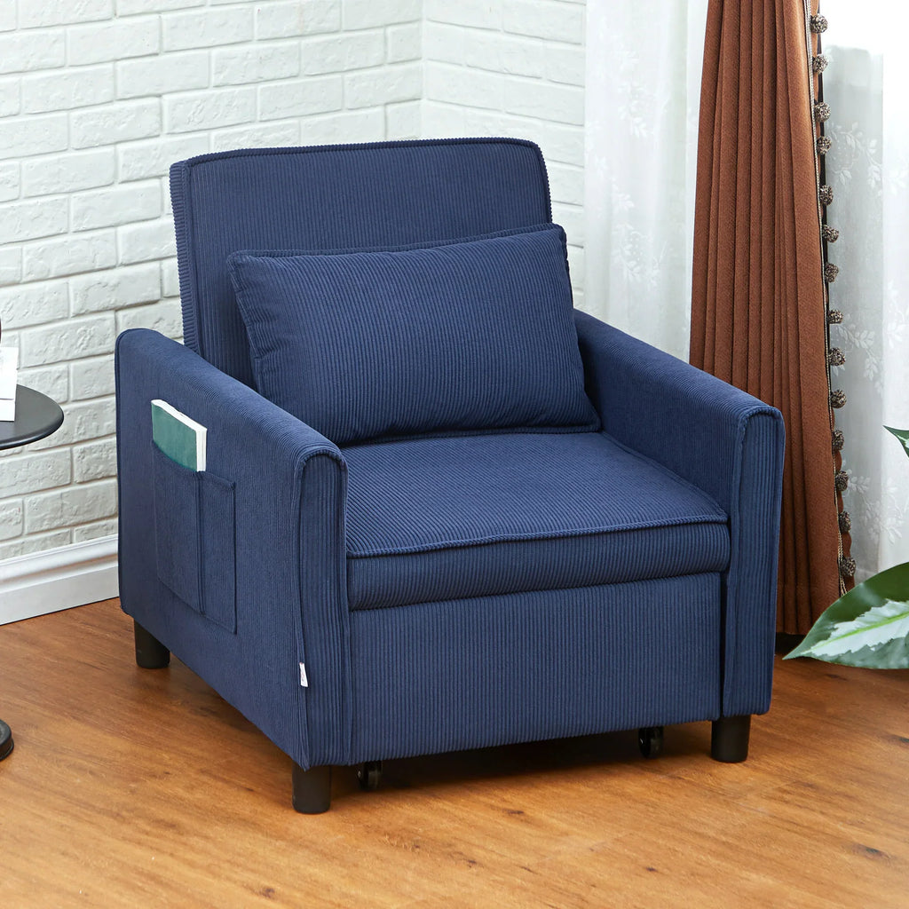 HOMCOM Schlafsessel Klappbett 3in1 verstellbar mit Rollen Blau
