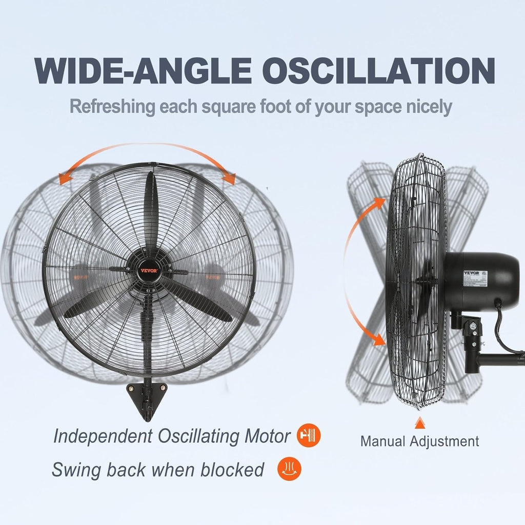 VEVOR Nebelventilator, 61,6 cm oszillierender, wasserdichter Ventilator, 3 Geschwindigkeiten, 7000 CFM, gewerblicher oder privater Ventilator zur Kühlung von Lagerhäusern, Gewächshäusern, Werkstätten