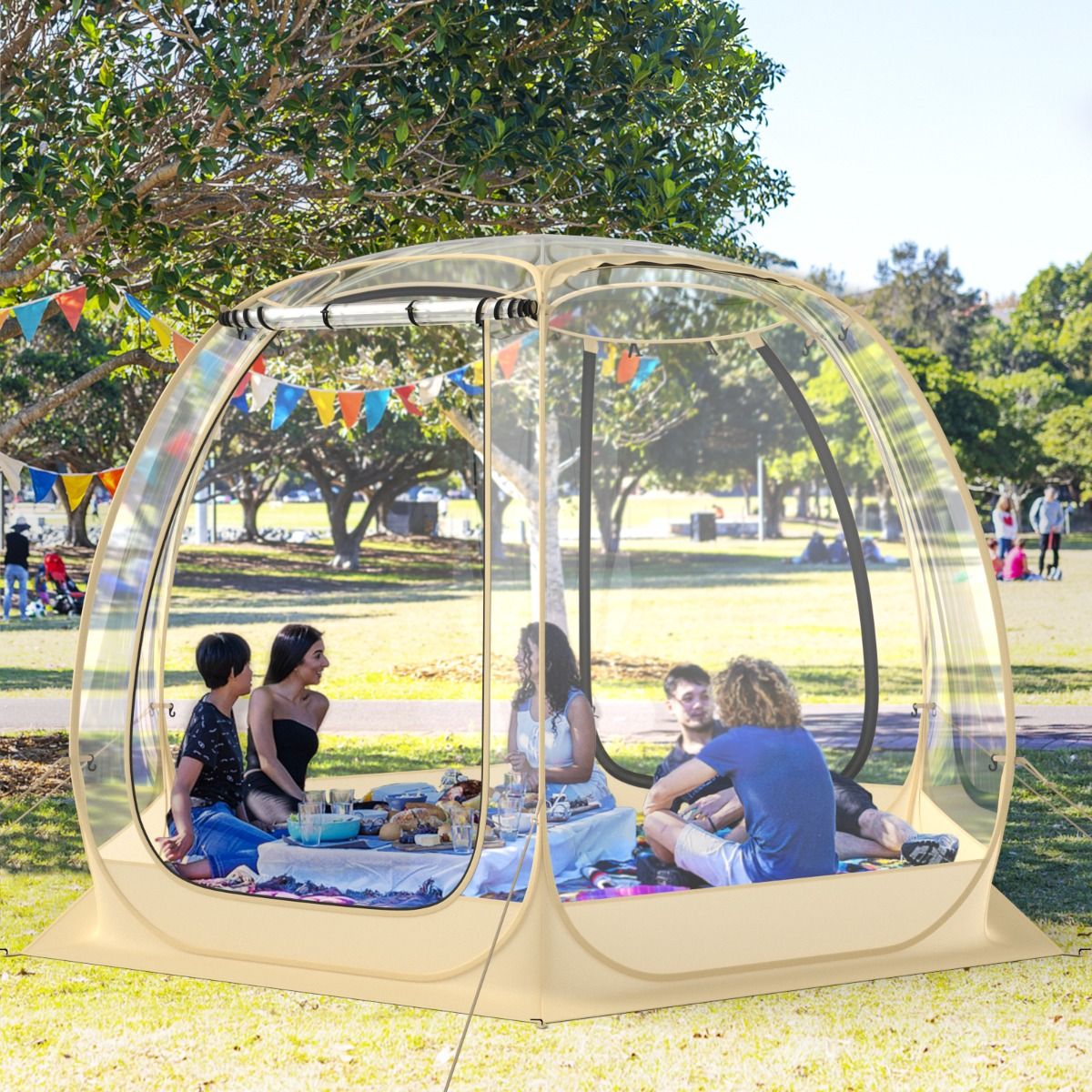 Tente Bulle à Ouverture Instantanée pour 6 à 10 Personnes Tente Dôme d'Extérieur 328 x 328 cm Résistante Aux Intempéries Transparent